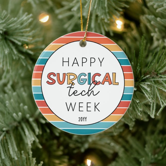 Retro Happy Surgical Tech Week Ceramic Ornament (Tree)