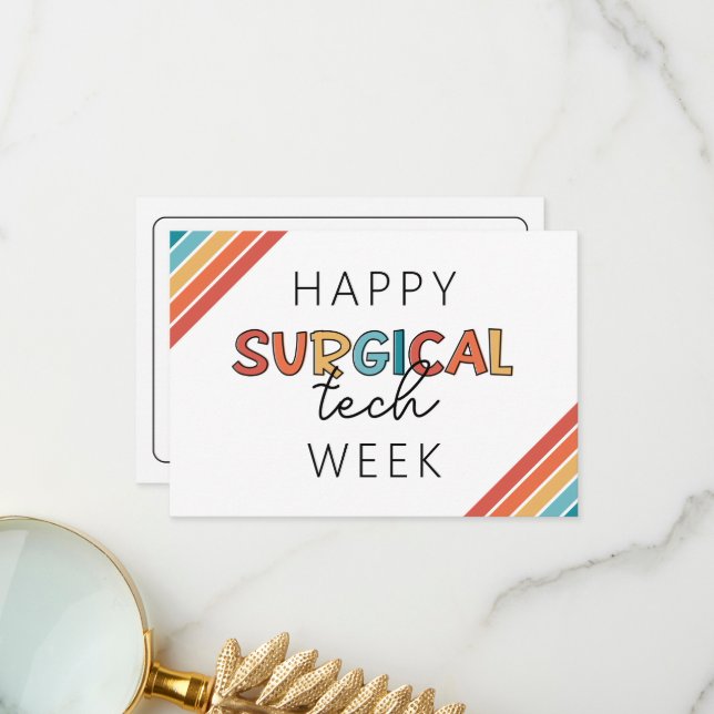 Retro Happy Surgical Tech Week Custom Thank You Card (Front/Back In Situ)