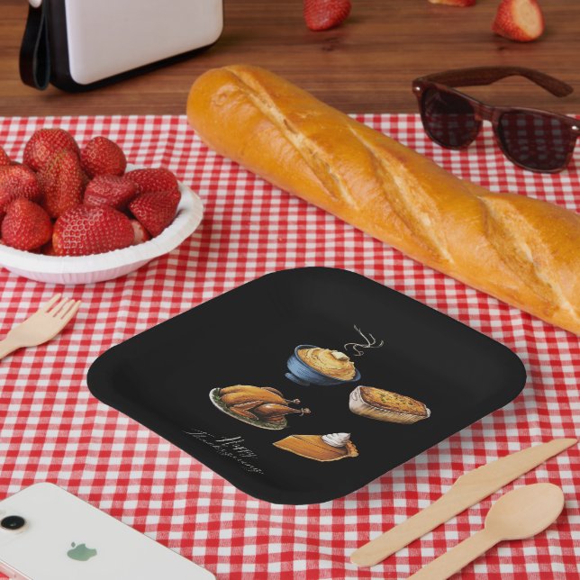 Retro Happy Thanksgiving Fall Pumpkin Pie Paper Plate (Picnic)