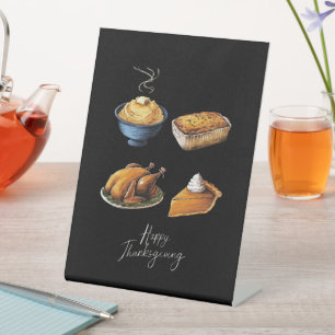 Retro Happy Thanksgiving Fall Pumpkin Pie Pedestal Sign