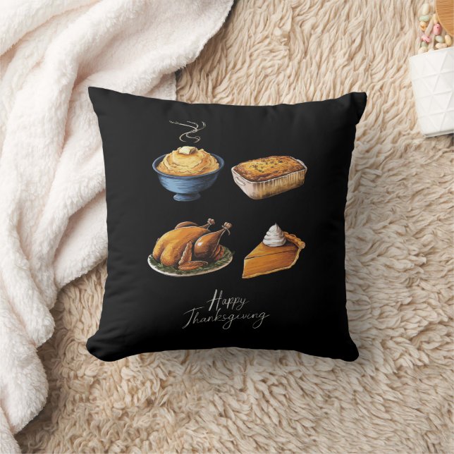 Retro Happy Thanksgiving Fall Pumpkin Pie Throw Pillow (Blanket)