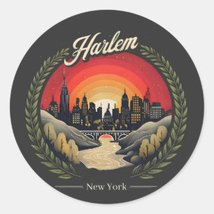 Retro Harlem Sunset: New York City Skyline Classic Round Sticker