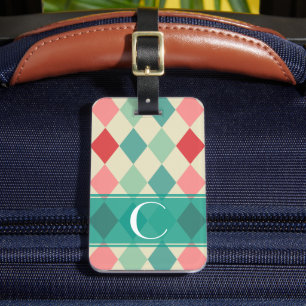 Retro Harlequin Geometric Monogram Luggage Tag