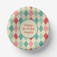 Retro Harlequin Geometric Pattern Custom Birthday