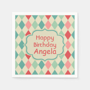 Retro Harlequin Geometric Pattern Personalized Napkin