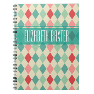 Retro Harlequin Geometric Personalized Notebook