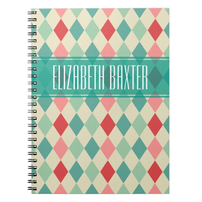 Retro Harlequin Geometric Personalized Notebook (Front)