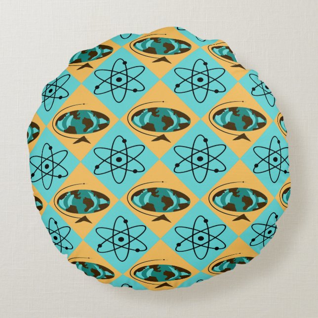 Retro Harlequin Globe Trotter Round Pillow (Back)