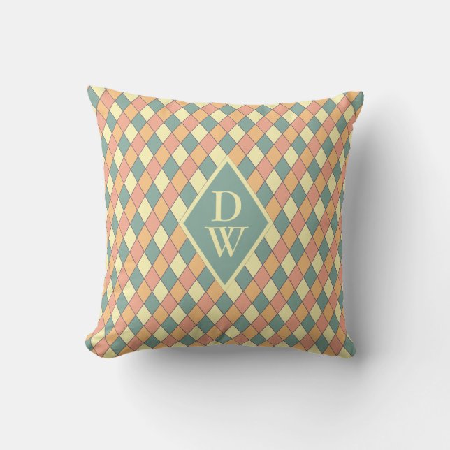 Retro Harlequin Monogram Diamond Home Decor Throw Pillow (Front)