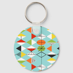 Retro Harlequin Pattern Button Keychain