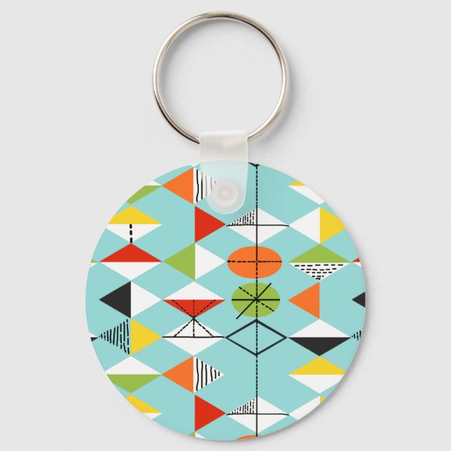 Retro Harlequin Pattern Button Keychain (Front)