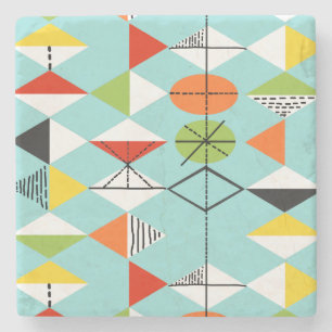 Retro Harlequin Pattern Marble Stone Coaster