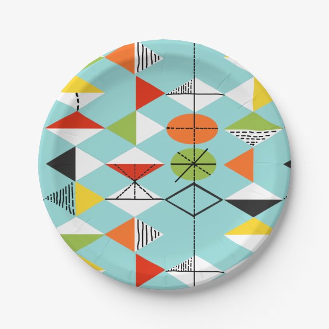 Retro Harlequin Pattern Paper Plates (Front)