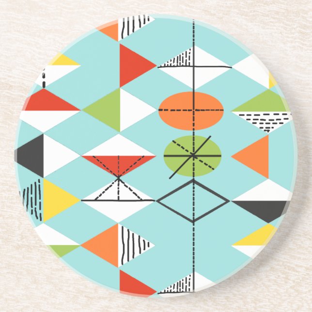 Retro Harlequin Pattern Sandstone Coaster (Front)