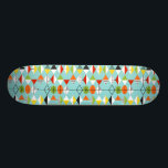 Retro Harlequin Pattern Skateboard<br><div class="desc">This Retro Harlequin Pattern Skateboard is mid century modern style at its finest. The vintage inspired design features an aqua background with rows of triangular shapes forming a harlequin pattern. The two-toned diamond shapes are yellow, white, red, orange, black, green, and white with black accents. But wait, there’s more! There...</div>