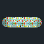Retro Harlequin Pattern Skateboard<br><div class="desc">This Retro Harlequin Pattern Skateboard is mid century modern style at its finest. The vintage inspired design features an aqua background with rows of triangular shapes forming a harlequin pattern. The two-toned diamond shapes are yellow, white, red, orange, black, green, and white with black accents. But wait, there’s more! There...</div>
