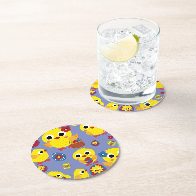 Retro Hatch Easter Eggs Round Paper Coaster (Insitu)
