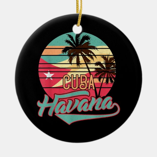 Retro Havana Cuba Tee Vintage Ceramic Ornament (Front)