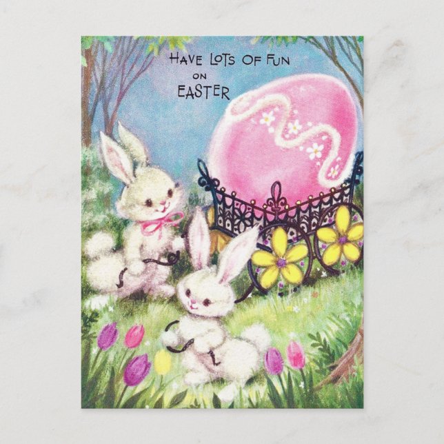 Retro Have Lots of Fun On Easter Bunnies Postcard (Front)