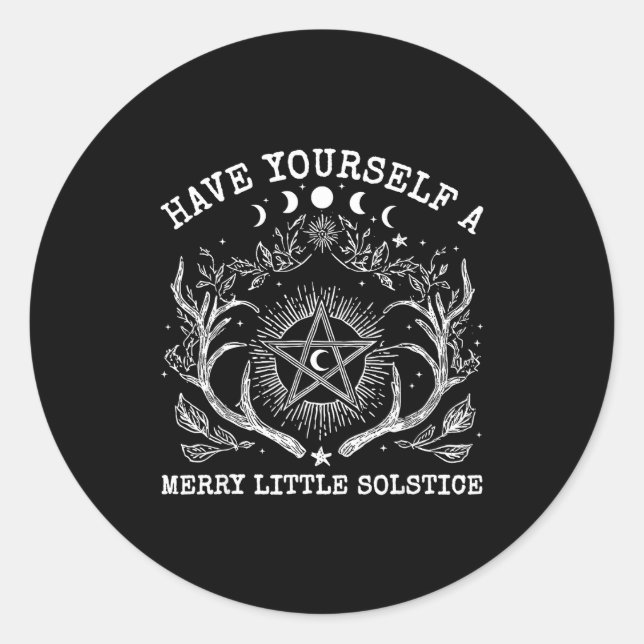 Retro Have Yourself A Merry Little Solstice Yule C Classic Round Sticker (Front)