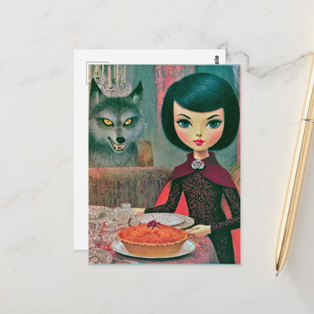 Retro Having Pie With the Wolf Postcard (Front/Back In Situ)