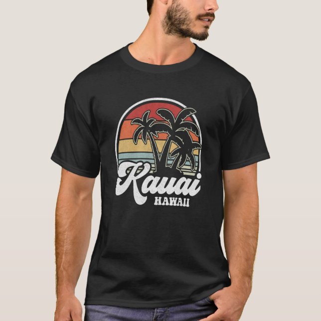 Retro Hawaii Kauai Hawaiian Beach Palm Trees T-Shirt (Front)