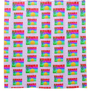 Retro Hawaii Sunset Beach Purple Hibiscus