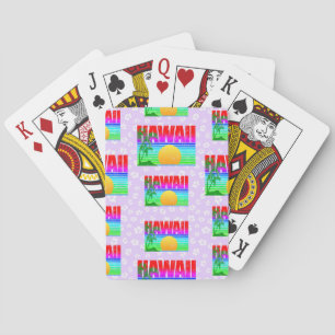 Retro Hawaii Sunset Beach Purple Hibiscus Playing Cards