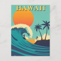 Retro Hawaii Surfing Sunset & Waves Travel