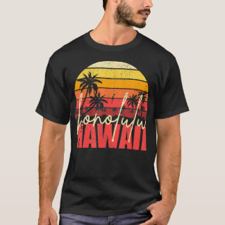 Retro Hawaiian Beach Palm Trees Summer Honolulu Ha T-Shirt