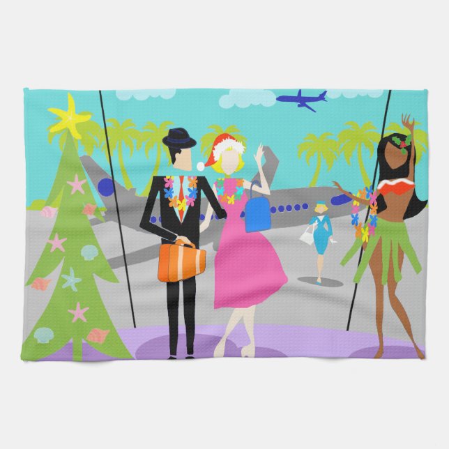 Retro Hawaiian Christmas Kitchen Towel (Horizontal)