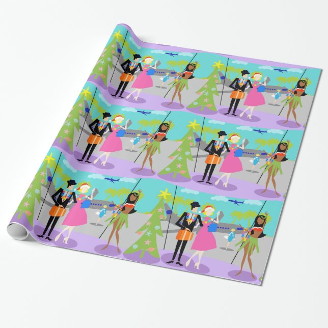 Retro Hawaiian Christmas Wrapping Paper (Unrolled)
