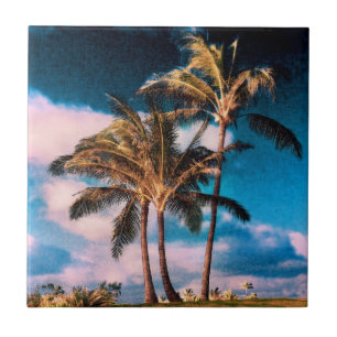 Retro Hawaiian Palm Trees Customized Palms Tile