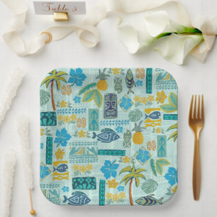 Retro Hawaiian Tiki Tropix Paper Plate