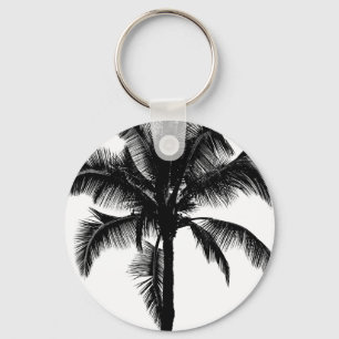 Retro Hawaiian Tropical Palm Tree Silhouette Black Keychain