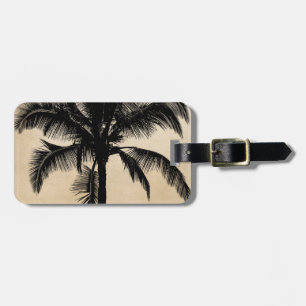 Retro Hawaiian Tropical Palm Tree Silhouette Black Luggage Tag