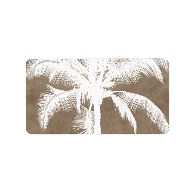 Retro Hawaiian Tropical Palm Tree Silhouette White Label (Front)