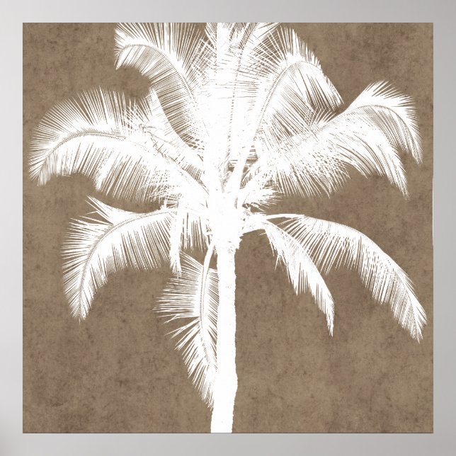 Retro Hawaiian Tropical Palm Tree Silhouette White Poster (Front)