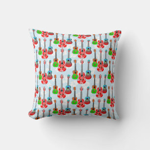 Retro Hawaiian Ukulele Floral Throw Pillow