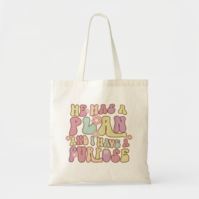 Retro He has a Plan Christian Tote Bag (Front)