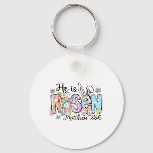 Retro He Is Risen Bunny Easter Rabbit Christian Go Keychain