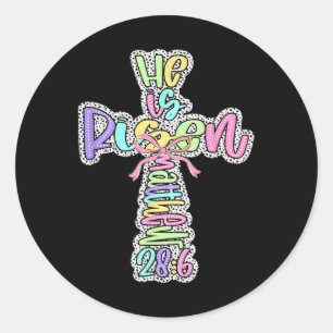 Retro He Is Risen Cross Easter Resurrection Jesus Classic Round Sticker