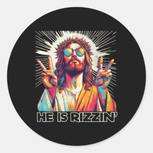 Retro He Is Rizzin Funny Jesus Has Rizzen Easter C Classic Round Sticker