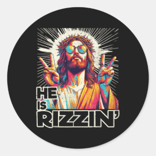 Retro He Is Rizzin Funny Jesus Has Rizzen Easter C Classic Round Sticker