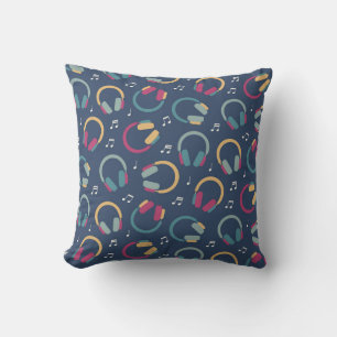 Retro Headphones and Music Notes Pattern Throw Pillow