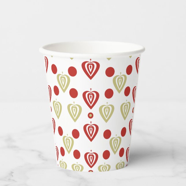 "Retro heart and dot pattern Paper Cups (Front)