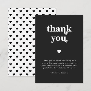 Retro Heart Black & White Baby Shower  Thank You Card