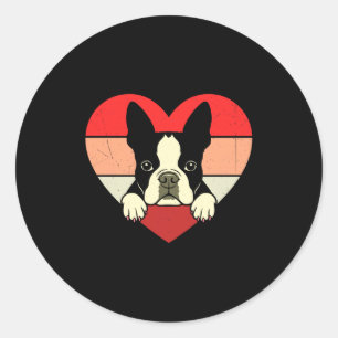 Retro Heart Boston Terrier Dog Vintage Valentine W Classic Round Sticker