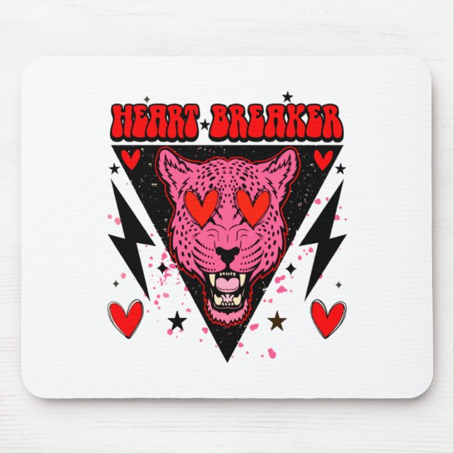 Retro Heart Breaker Valentines Day Tiger Love  Mouse Pad (Front)