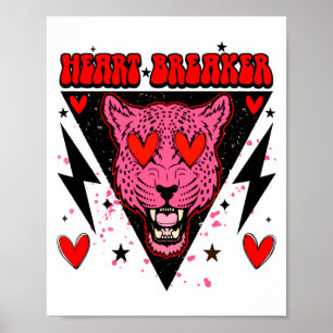 Retro Heart Breaker Valentines Day Tiger Love  Poster